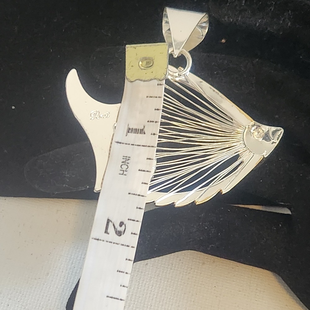 Best Angel Fish Pendant Two Tone Silver Gold Nautical Tropical Sea Life Jewelry - Picture 6 of 9